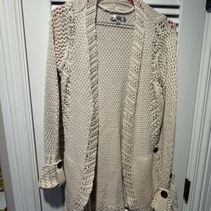 DE Collection Cream Open-Knit Button-Cuff Cardigan